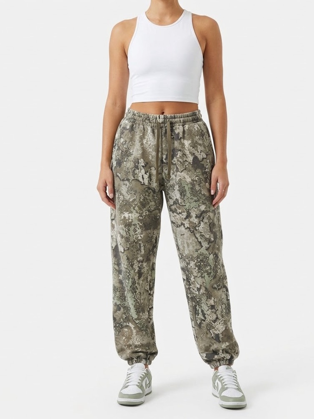 Tekari Women's Olive Camo Drawstring Jogger Pants oversized